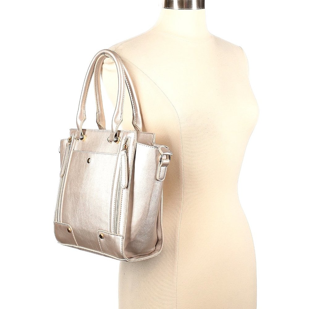 Metallic Satchel Studded detail, Shiny accents, Metal accents